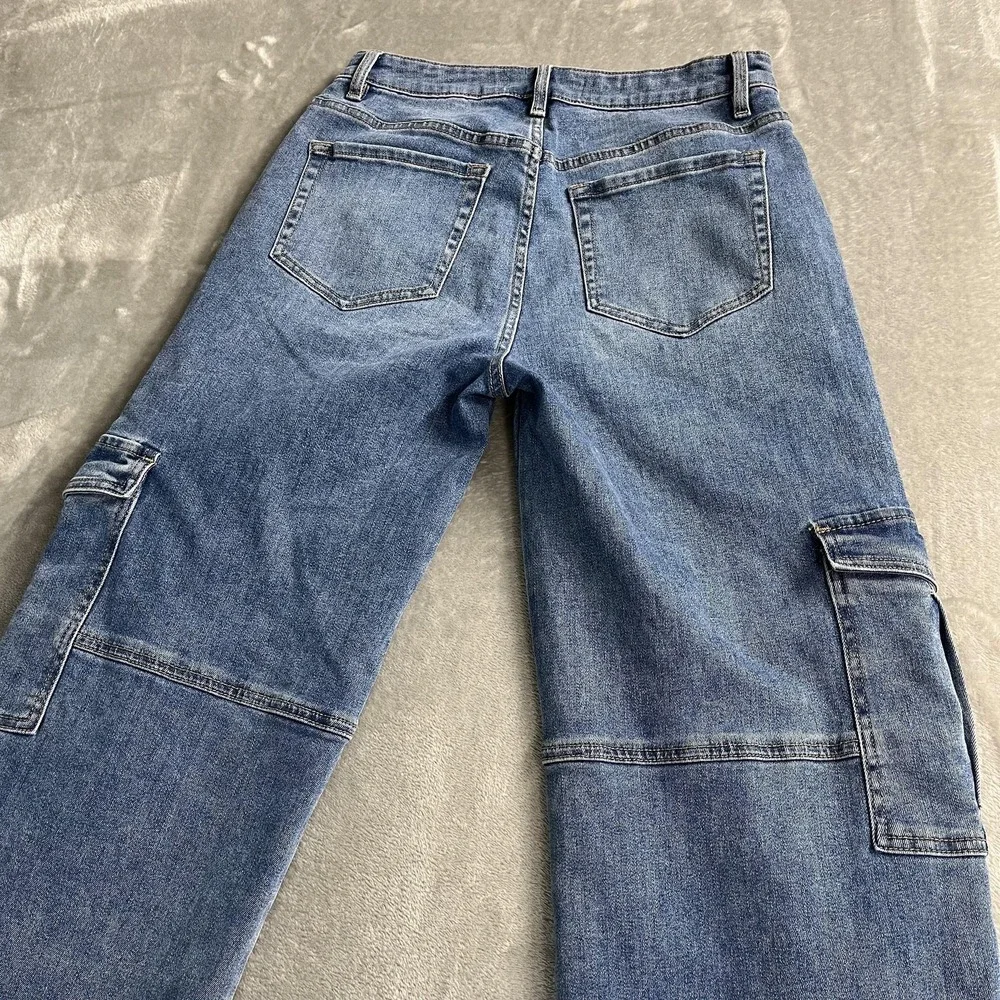 Mica Denim Jeans Womens 27 Blue Medium Wash High‎ Rise Wide Leg Cargo 27x28.5